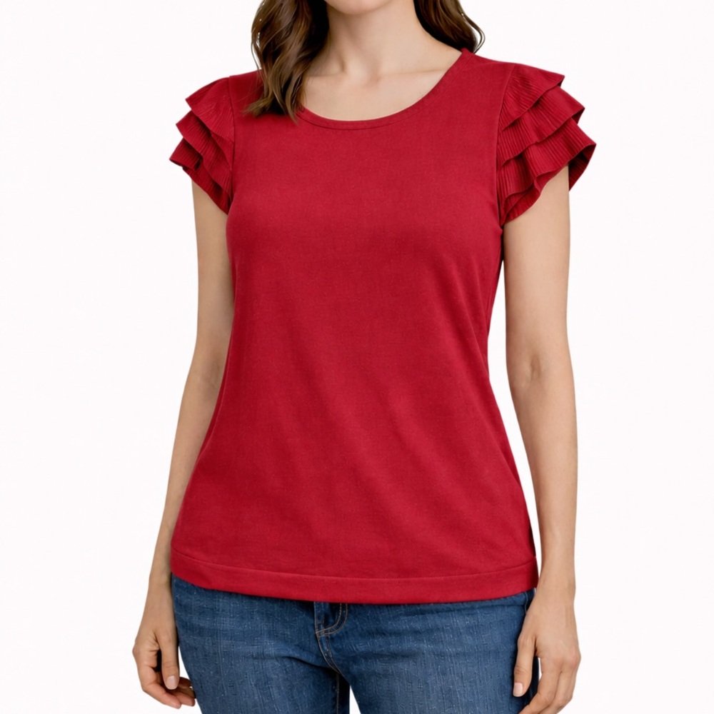Kenar Red Ruffle Sleeve Blouse (Size S)